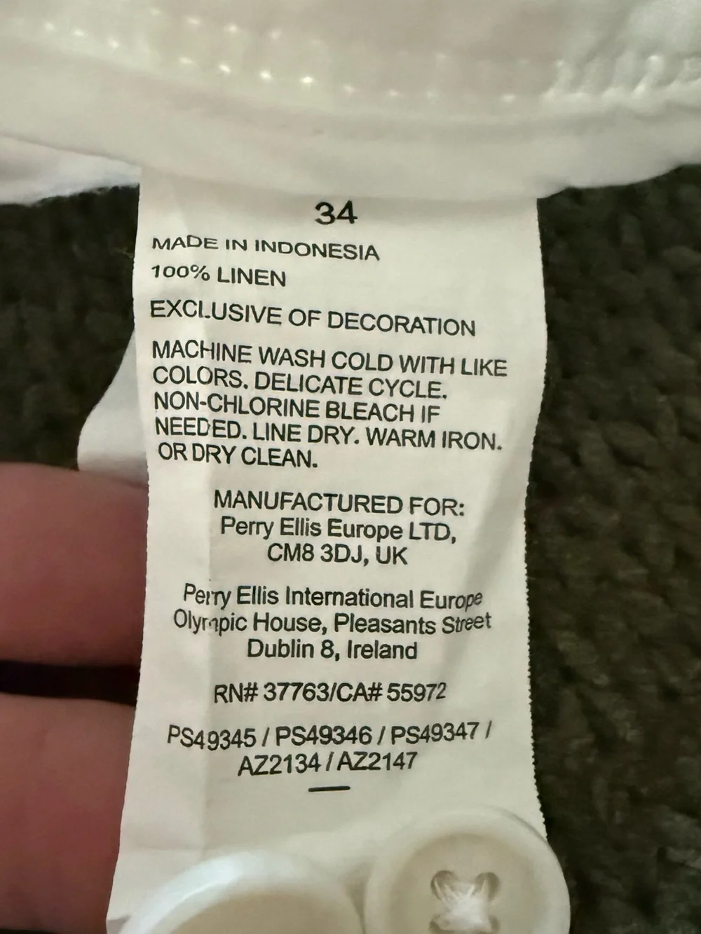 Perry Ellis Men's White Linen Drawstring Chinos Sz 34 Beachy Casual Vacation